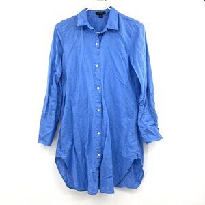 J.Crew Blue Linen Cotton Button Down Tunic Length Shirt Women's XS